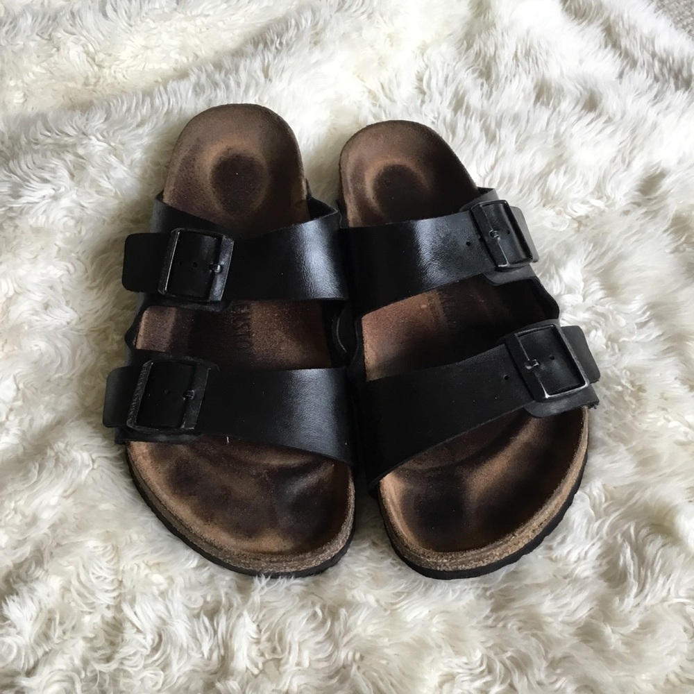 Birkenstock Black Leather Two-Strap Sandals size 41
